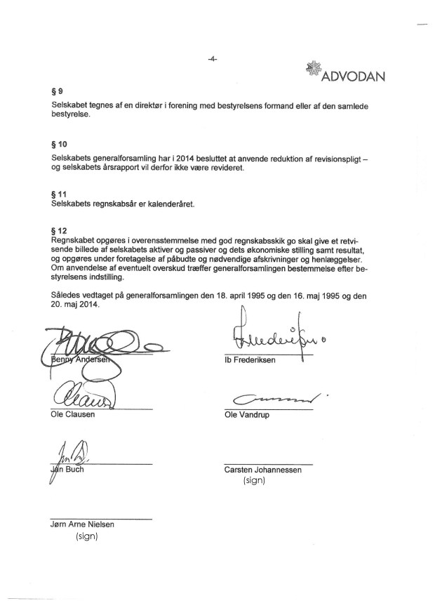 Vedtægter Bangs Have Selskabet af 1911 ApS CVR 24041018 - sign 2014-4