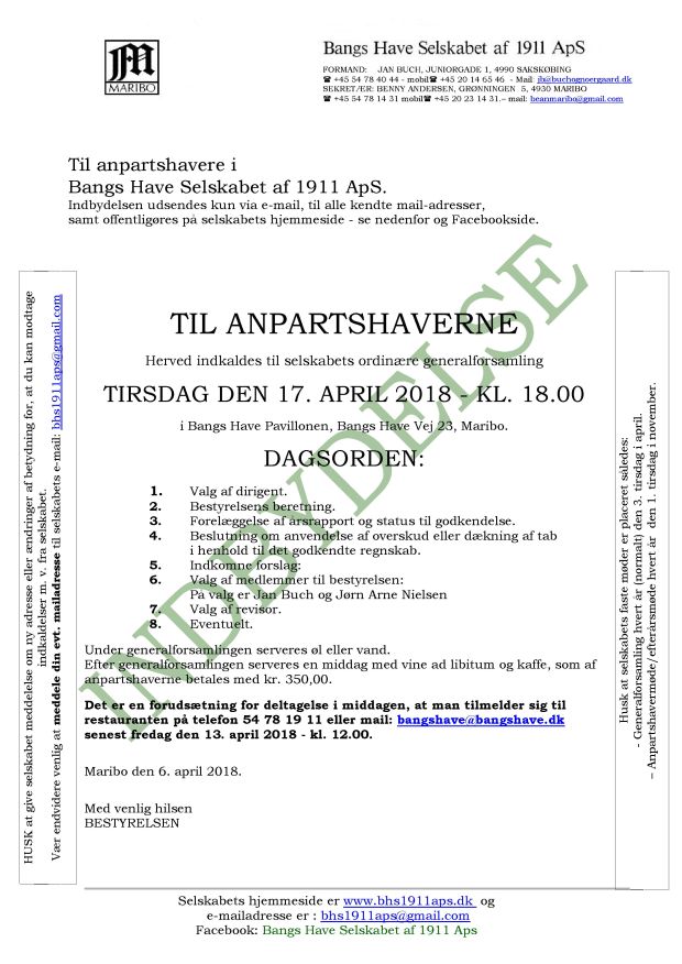 Generalforsamling 2018 - indkaldelse