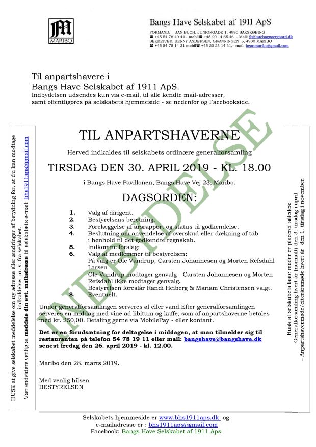 Generalforsamling 2019 - indkaldelse